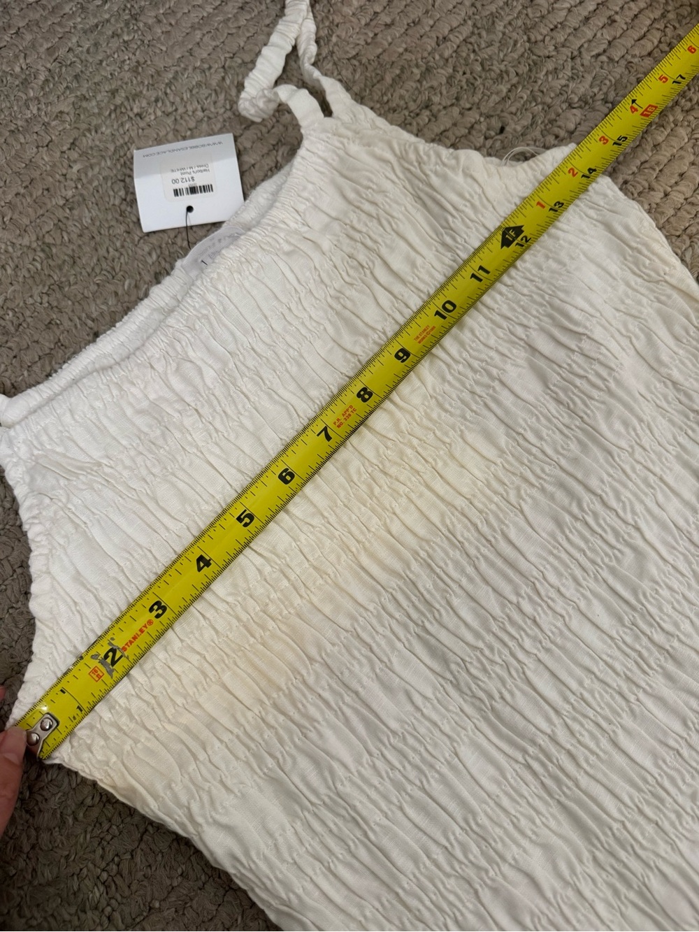 New Linen Blend Dress Smocked Dropped Waist Size Medium Ivory Cream - Picture 8 of 11